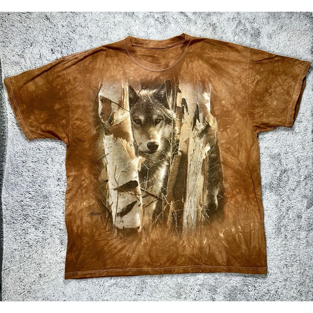 The Mountain Wolf Graphic Tie Dye Mens‎ 2XL XXL Outdoor Streetwear Tee Brown Tan